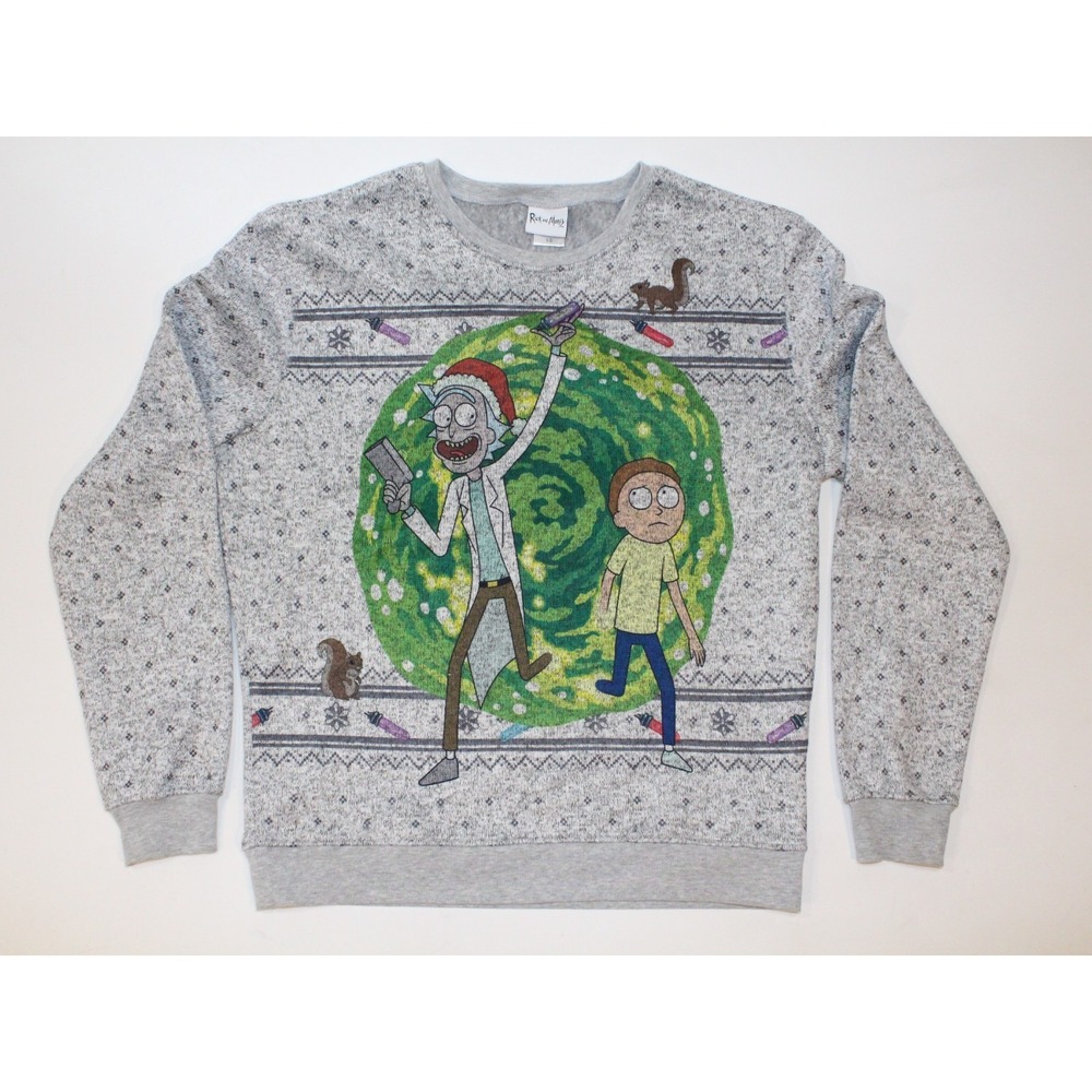 Men's Rick and‎ Morty Adult Swim Humor Festive Christmas Holiday Sweatshirt Sz L